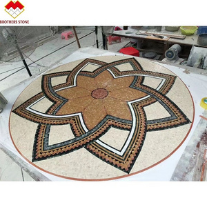 Handmade Natural Art Compass Rose Shape Mosaic Tile With Anise Star Waterjet Marble Medallion Natural Marble Stone