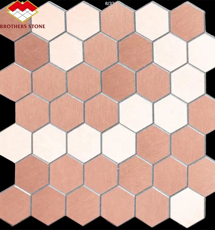 Modern Luxury Hexagon Mosaic Tile Thassos White Stone with Gold Copper Brass Waterjet Marble for Bathroom Kitchen Backsplash