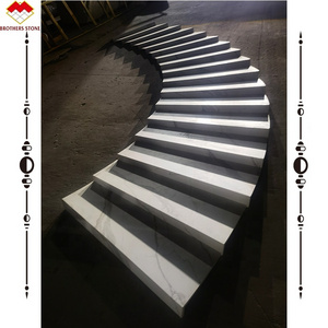 Spiral Artificial Stone Calacatta Patterns  Anti slip Groove Steps Sintered Stone Stairs with Led Lighting Cover