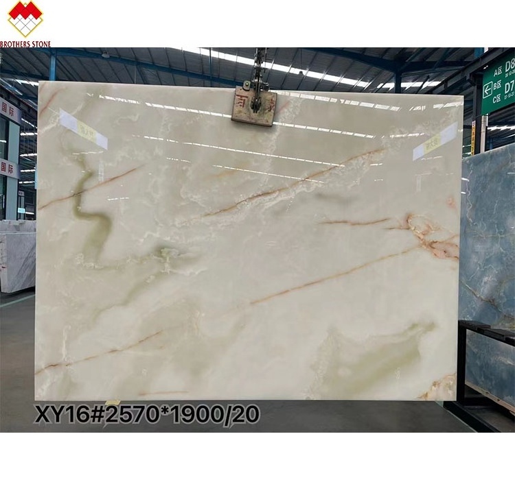 Polished translucent backlit marble white onyx with red flower top grade ice red veins white jade onyx slab