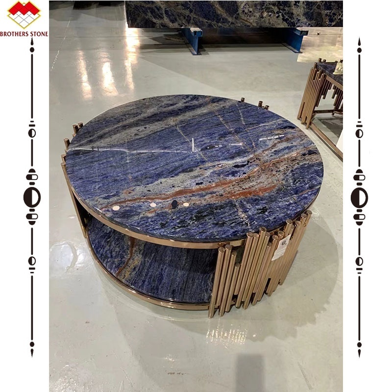 Labradorite lemurian granite Bolivian blue center table round shape Solidate blue granit coffee table granite table customized