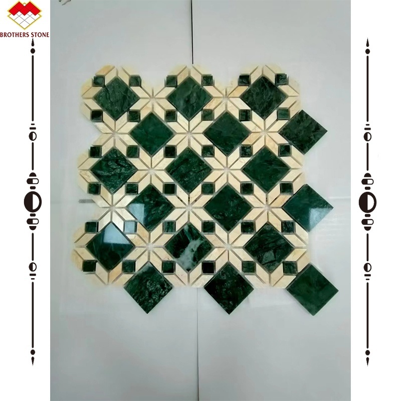 Retro Classic Design Ming Green Waterjet Parquet Wall Floor Stone 300*300 Indian Green Marble Mosaic Tiles