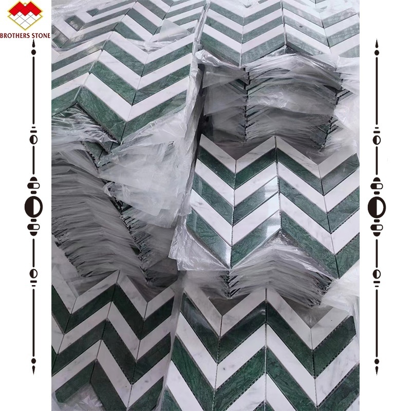 Retro Classic Design Ming Green Waterjet Parquet Wall Floor Stone 300*300 Indian Green Marble Mosaic Tiles