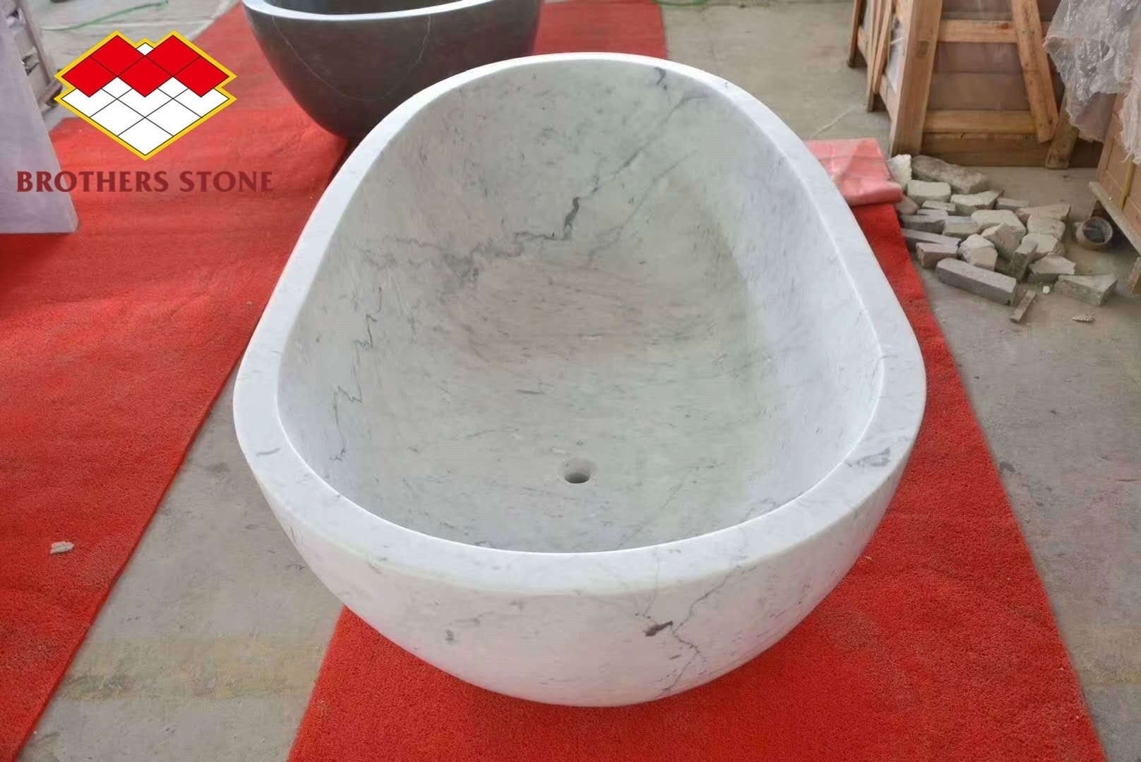 Manufacturer high-end stone black nero marble tub freestanding solid black marble bathtub