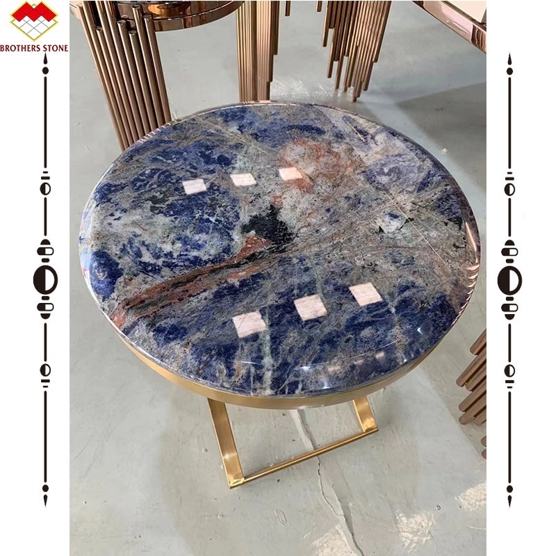 Labradorite lemurian granite Bolivian blue center table round shape Solidate blue granit coffee table granite table customized