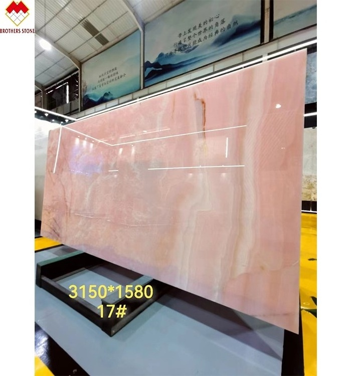 Luxury white pink onyx stone translucent pink onyx slabs and tiles for wall panel and table top