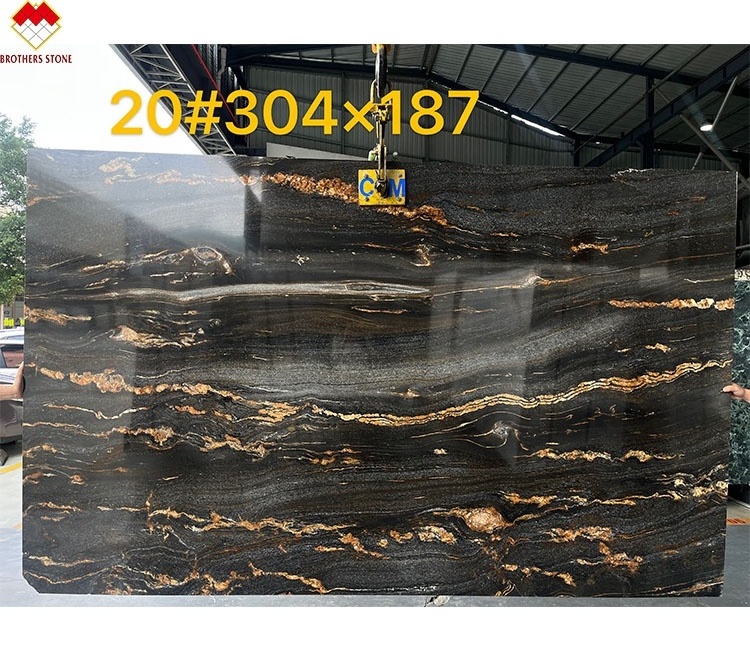 Modern Design Natural Real Black with Gold Matrix Titanium Granite Slab Magma Gold for Indoor Villa Cabinet Tops