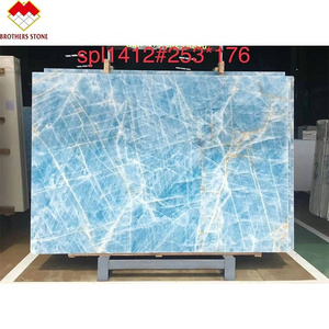 Brothers Stone Modern Blue Marble Countertop with Golden Veins Transparent Onyx Slab Floor Tile Polished Surface Apartment Use