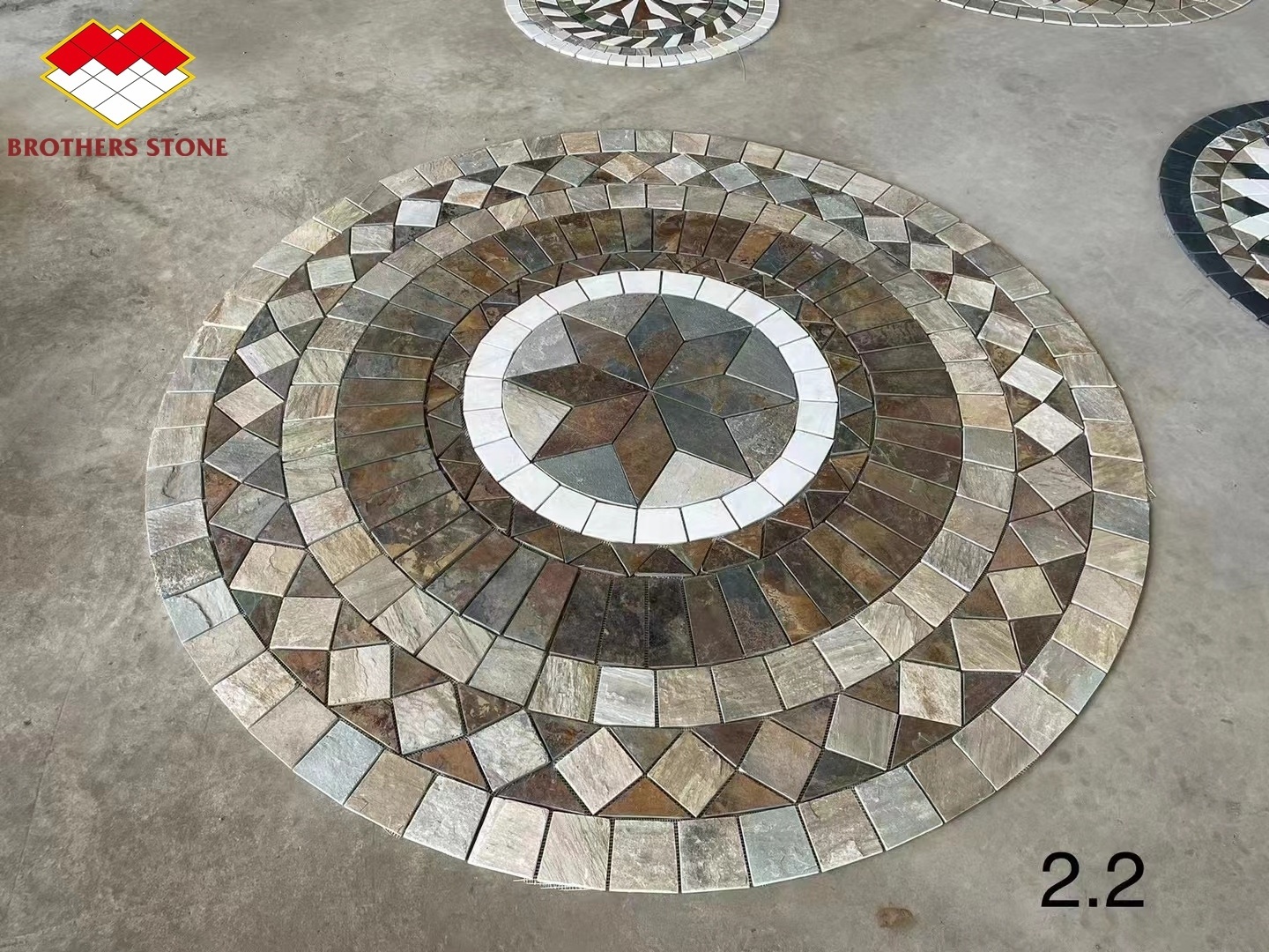 Handmade Natural Art Compass Rose Shape Mosaic Tile With Anise Star Waterjet Marble Medallion Natural Marble Stone