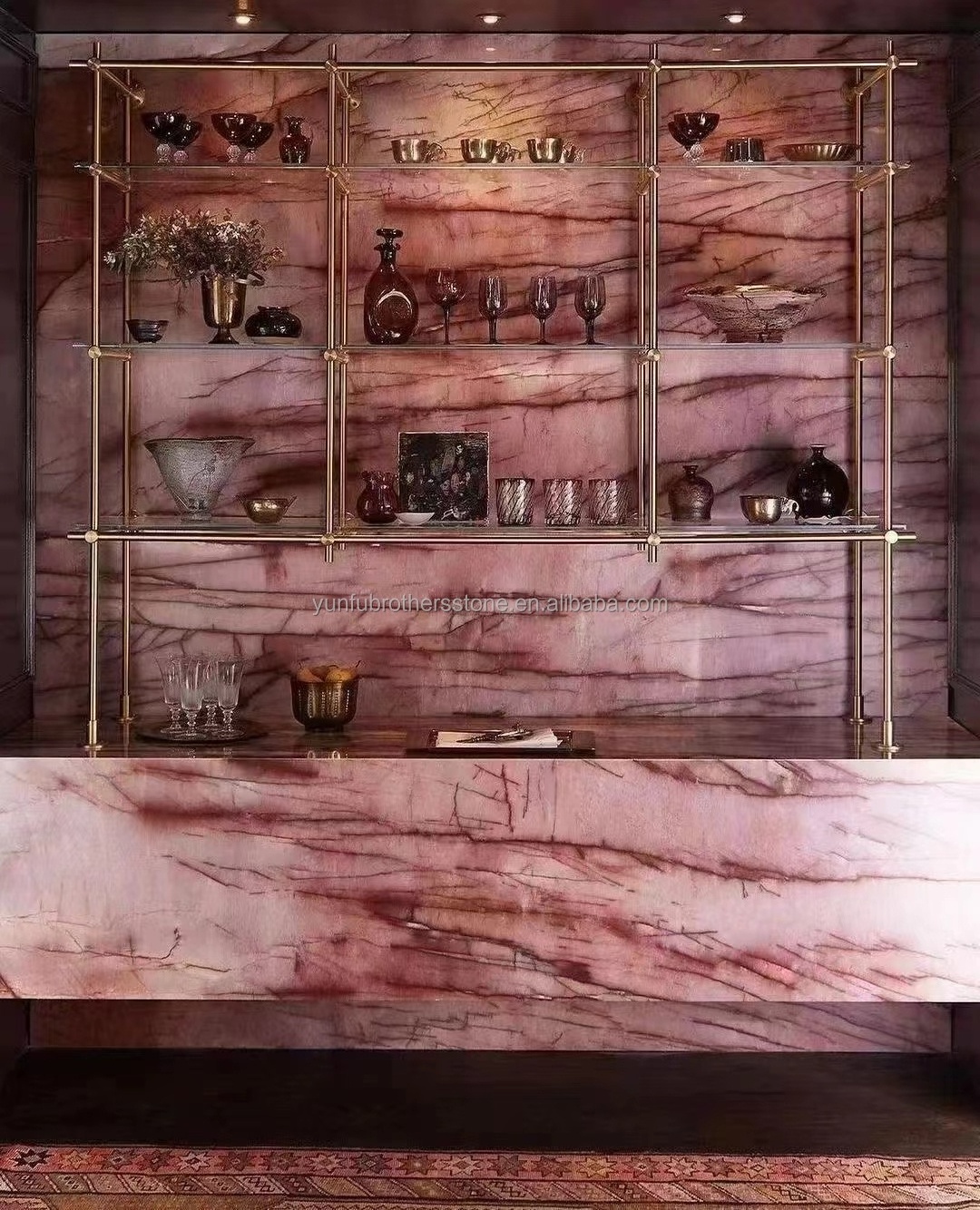 Modern Design Translucent Pink Quartzite Natural Stone for Villa Crystal Rose Pink Onyx Stone Countertop and Table Use