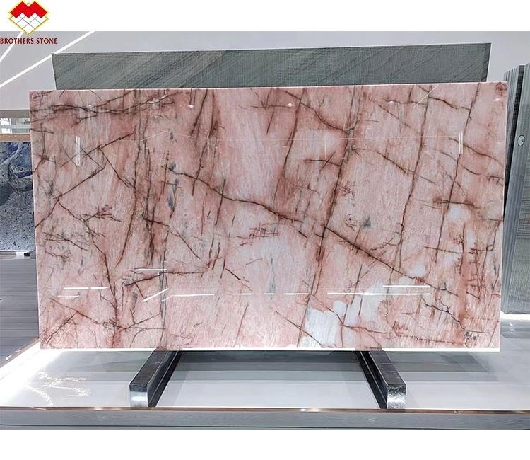 Modern Design Translucent Pink Quartzite Natural Stone for Villa Crystal Rose Pink Onyx Stone Countertop and Table Use