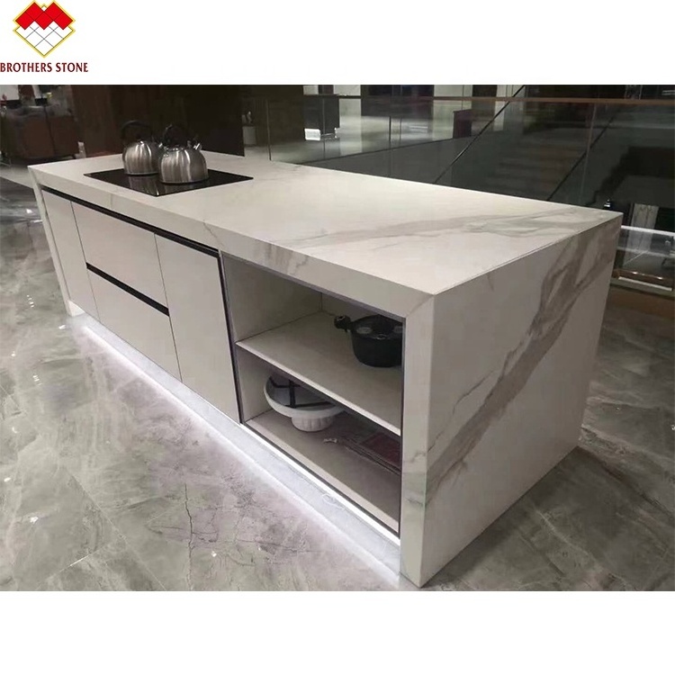 Hot sale  customized Prefab White Marble Countertop Matching Kitchen Sintered Stone Cabinets