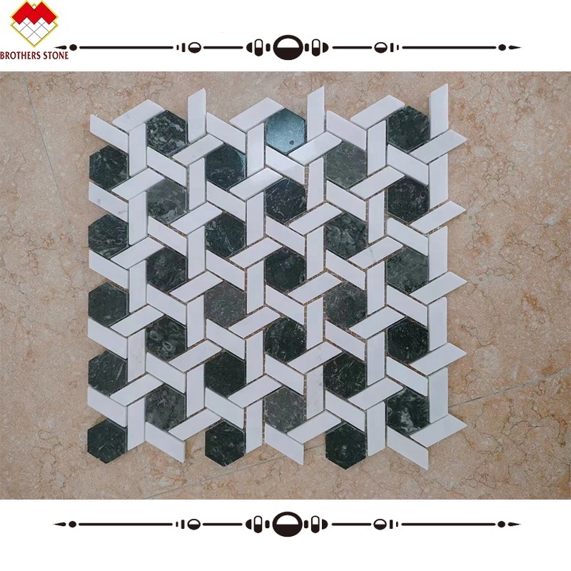 Retro Classic Design Ming Green Waterjet Parquet Wall Floor Stone 300*300 Indian Green Marble Mosaic Tiles