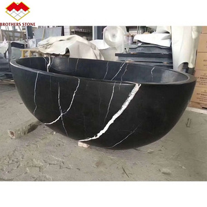 Manufacturer high-end stone black nero marble tub freestanding solid black marble bathtub