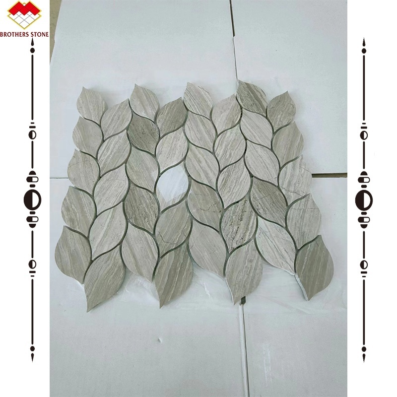 New design wooden veins marble stone mosaic tiles philippines for wall kitchen backsplash and wall flooring tiles