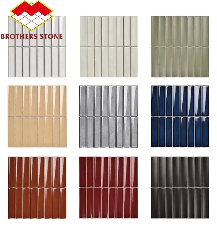 Modern Design Kitkat Finger Tiles Hot Sale Gradient Glazed Ceramic Mosaic Strip for Bathroom