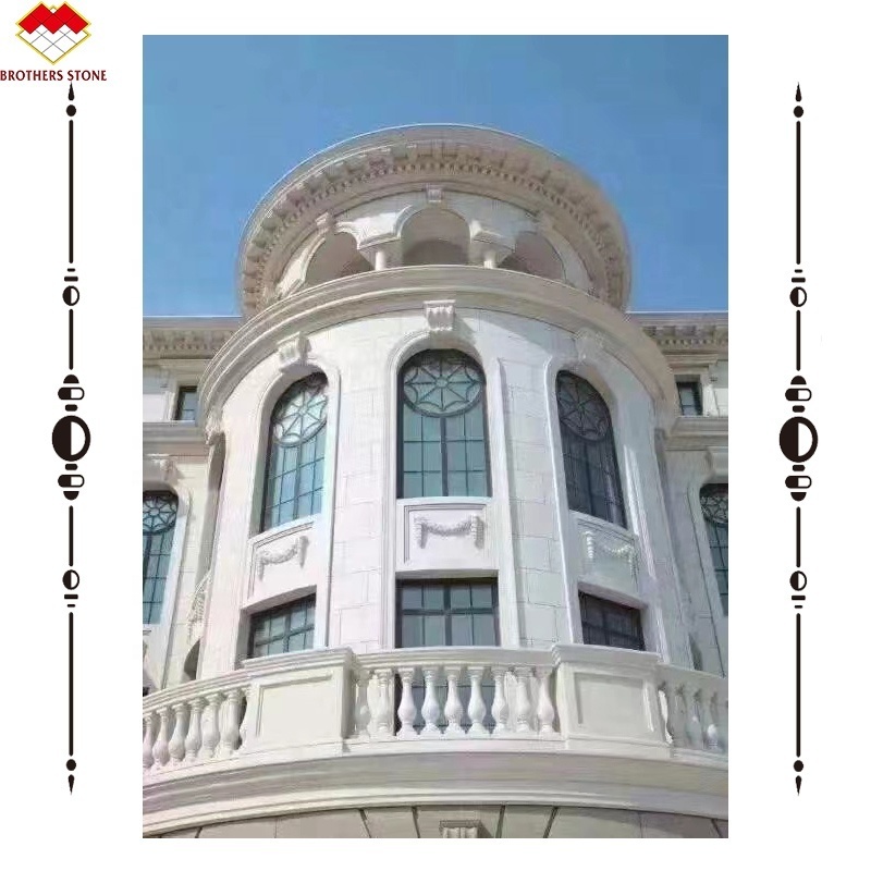 Luxury  Cornice Exterior Stone Wall Facade Beige marble window frames Customized Villa limestone wall cladding