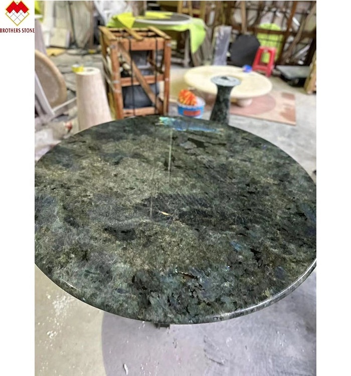 labradorite lemurian round granite table top madagascar granite center table backlit Zzul bahia blue granite table