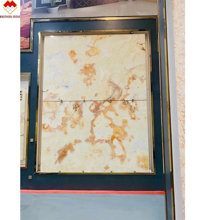 Polished translucent backlit marble white onyx with red flower top grade ice red veins white jade onyx slab