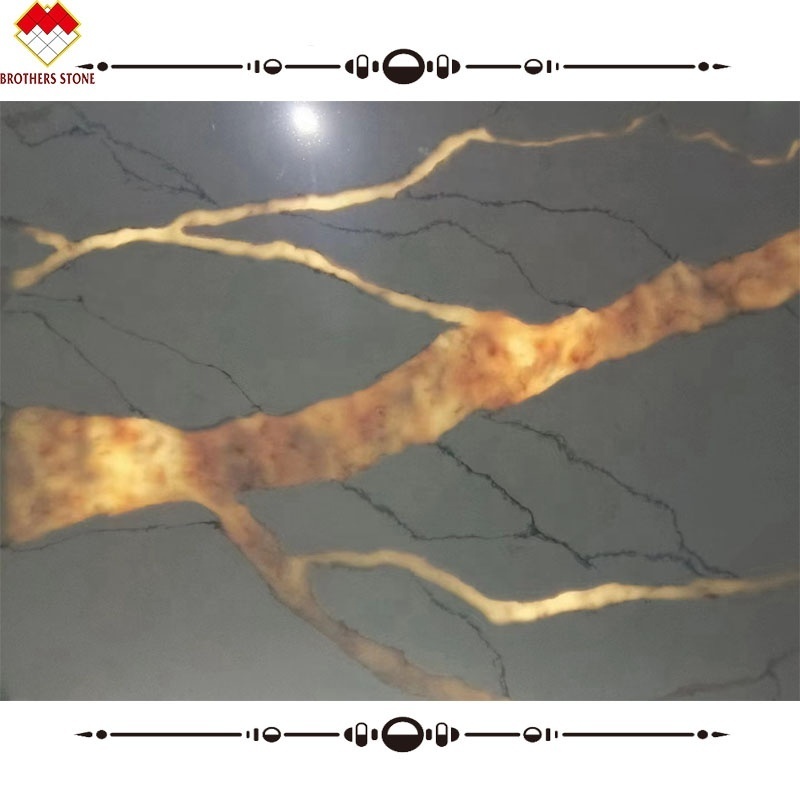 Customized Translucent Calucatta Series Artificial Onyx Stone Decorated Alabaster Calacatta Gold Quartz Stone Slab TV wall panel