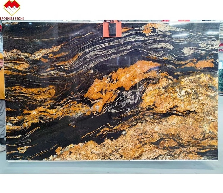 Modern Design Titanium Granite Slab Natural Black and Gold Matrix Granite Tile Polished Finish for Indoor Villa Cabinet Tops