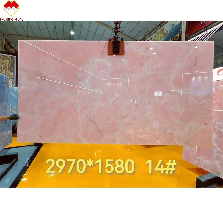 Luxury white pink onyx stone translucent pink onyx slabs and tiles for wall panel and table top