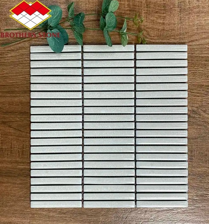 Modern Design High Quality Glazed Ceramic Green Strip Finger Kit Kat Mosaic Tiles for Ice Crack Strip Mosaic