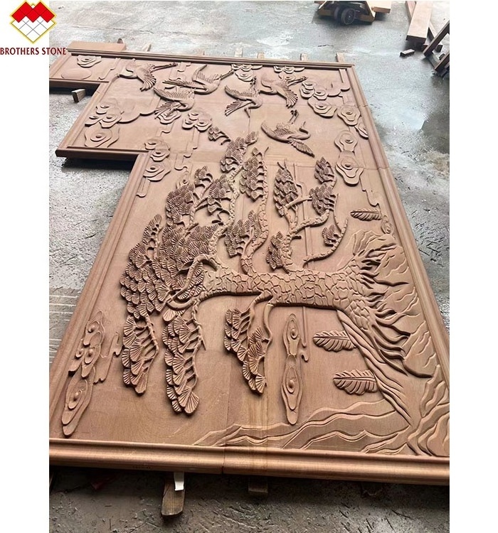 Custom Carved Natural Australia Red Sandstone Landscape Relief Sculpture 3D Art Wall Mural Marble Stone Relief