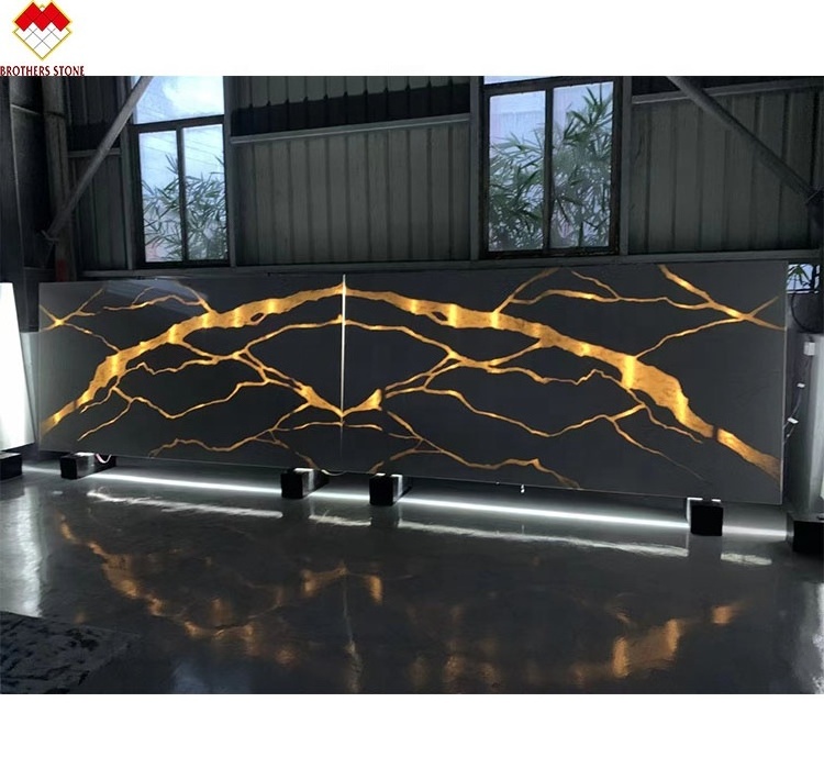 Customized Translucent Calucatta Series Artificial Onyx Stone Decorated Alabaster Calacatta Gold Quartz Stone Slab TV wall panel