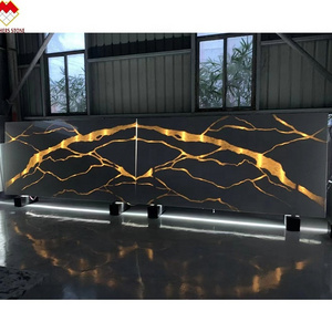 Customized Translucent Calucatta Series Artificial Onyx Stone Decorated Alabaster Calacatta Gold Quartz Stone Slab TV wall panel