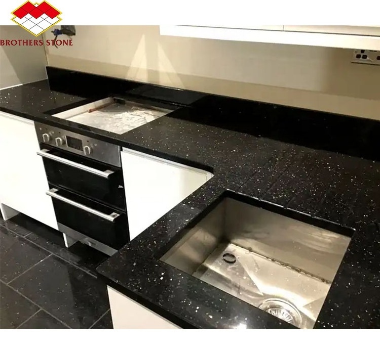 Modern Black-White Checked Granite Flooring Wholesale polished Indian Black Star Galaxy Granite Slabs for countertop