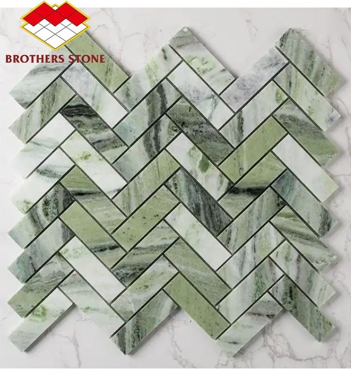 Modern Decorative Calacatta Marble Mosaic Irregular Herringbone Pattern Gold Mosaic Flooring for Kitchen