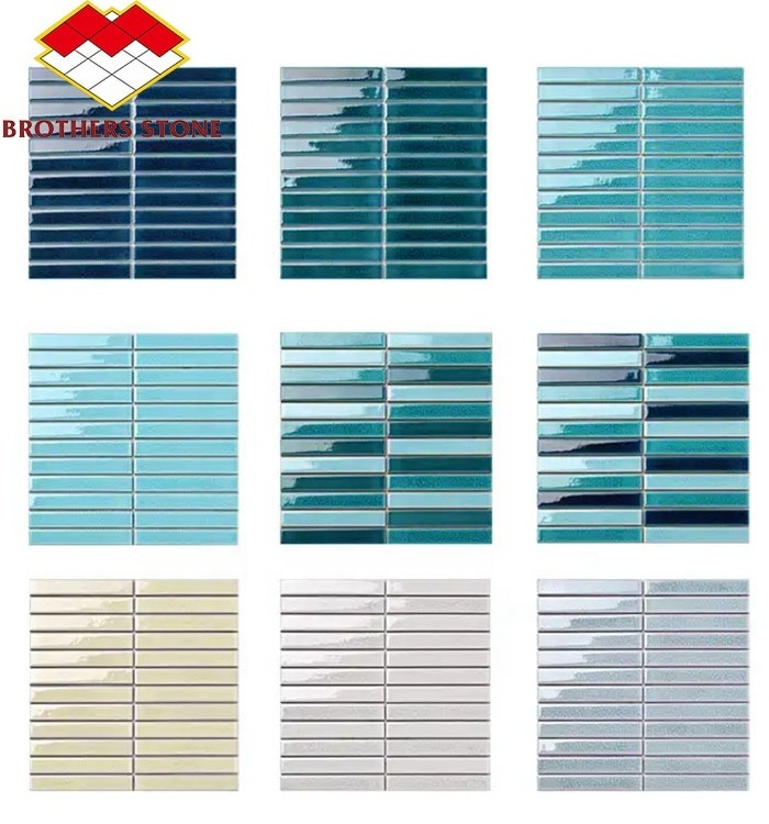 Modern Design Kitkat Finger Tiles Hot Sale Gradient Glazed Ceramic Mosaic Strip for Bathroom