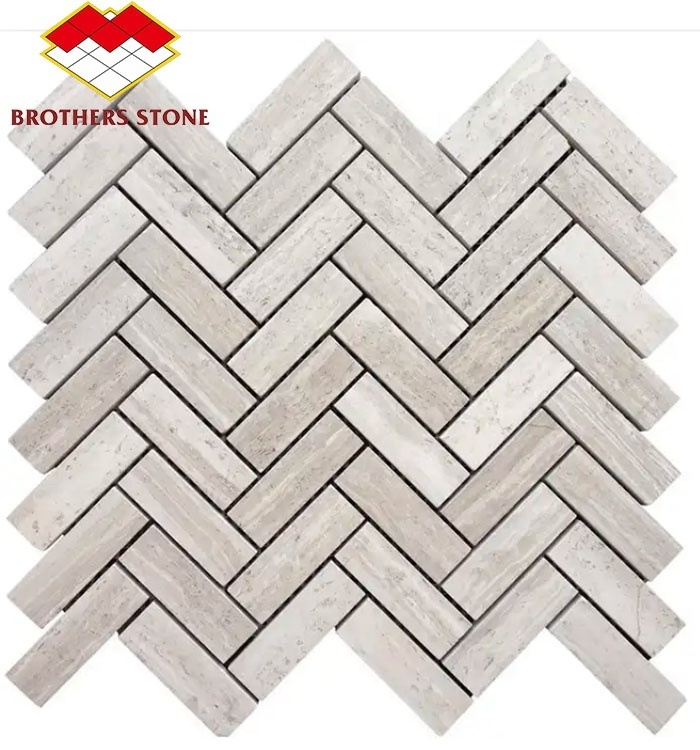 Modern Decorative Calacatta Marble Mosaic Irregular Herringbone Pattern Gold Mosaic Flooring for Kitchen