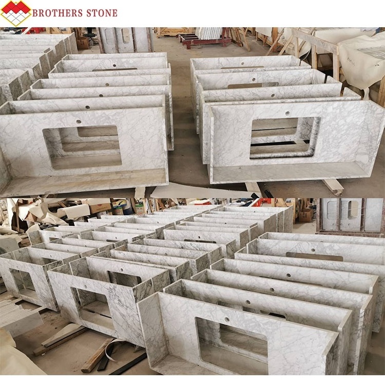 Customized Cararra white marble kitchen countertop prefab granite vanity top