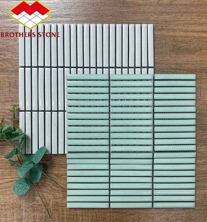 Modern Design High Quality Glazed Ceramic Green Strip Finger Kit Kat Mosaic Tiles for Ice Crack Strip Mosaic