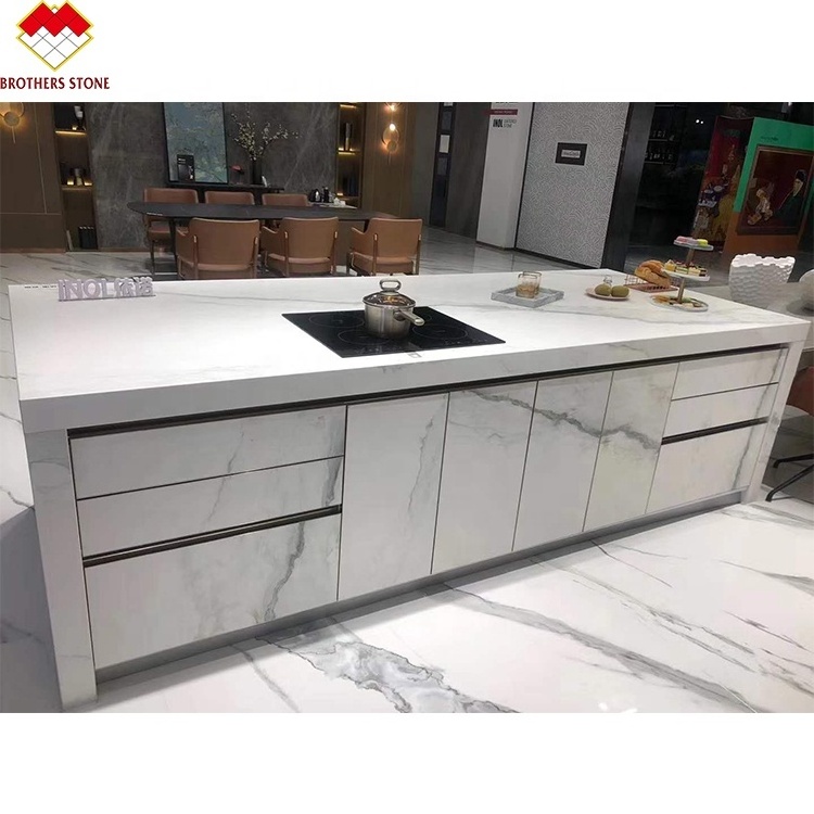 Hot sale  customized Prefab White Marble Countertop Matching Kitchen Sintered Stone Cabinets