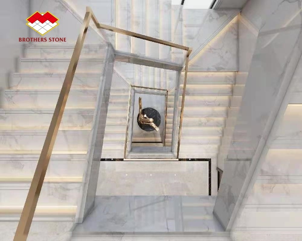 Project Natural Stone Anti-slip Marble Tile Stair Customized Marble Stair Step Cover