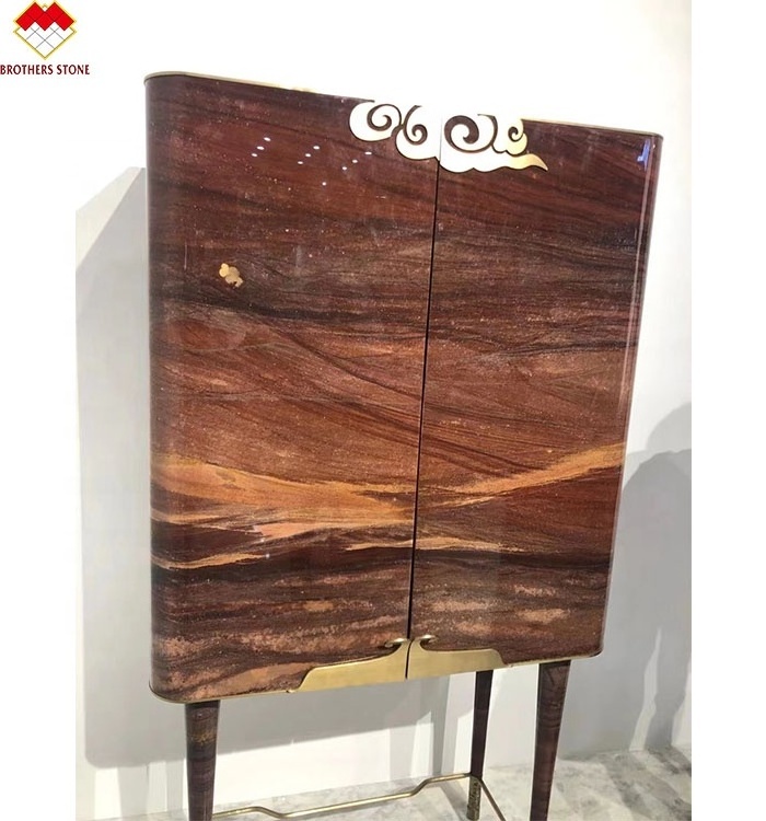 Wholesale Redwood grain verona Red Wood Look marble top center table Customized Natural Quartz Red Marble Top Coffee Table