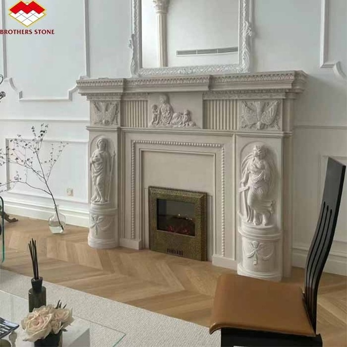 Modern Royal Botticino Marble Bed With Fireplace Interior Decor Shanna Beige Marble For Fireplace Fireplace Tabletop