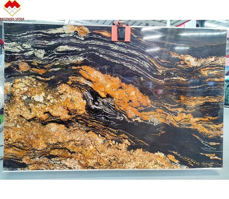 Modern Design Titanium Granite Slab Natural Black and Gold Matrix Granite Tile Polished Finish for Indoor Villa Cabinet Tops