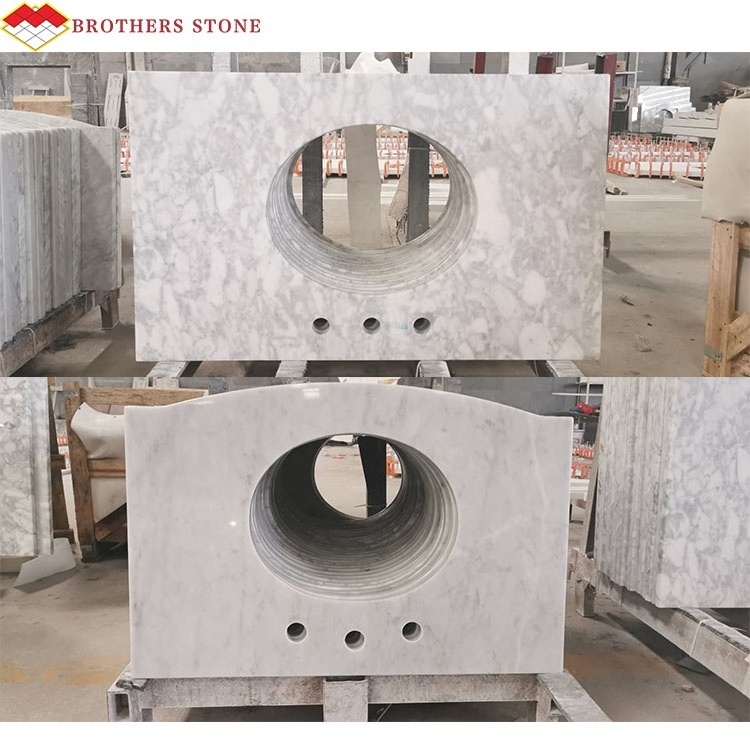 Customized Cararra white marble kitchen countertop prefab granite vanity top