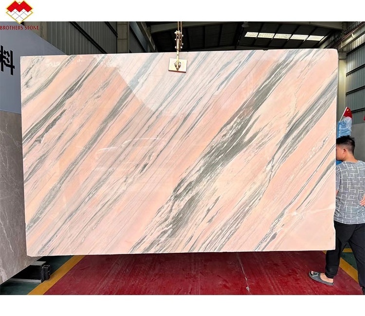 Italian Backlit Rosa Rosalia Aurora Pink Marble Tiles and Big Slab With Grey Vein Floor Wall Background for Dining