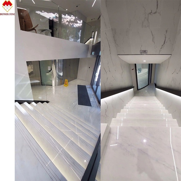 European Design Interior Eastern White Marble Carved Stair Treads And Risers white grey grains marble decorative stair stairs