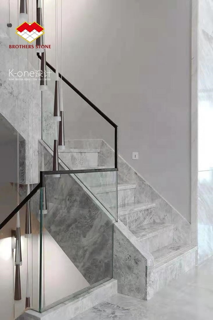 Natural White Marble Staircase Stone Marble Non Slip Steps For Stairs And Risers