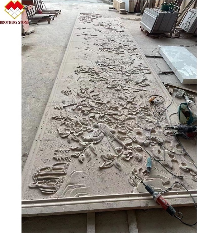 Custom Carved Natural Australia Red Sandstone Landscape Relief Sculpture 3D Art Wall Mural Marble Stone Relief