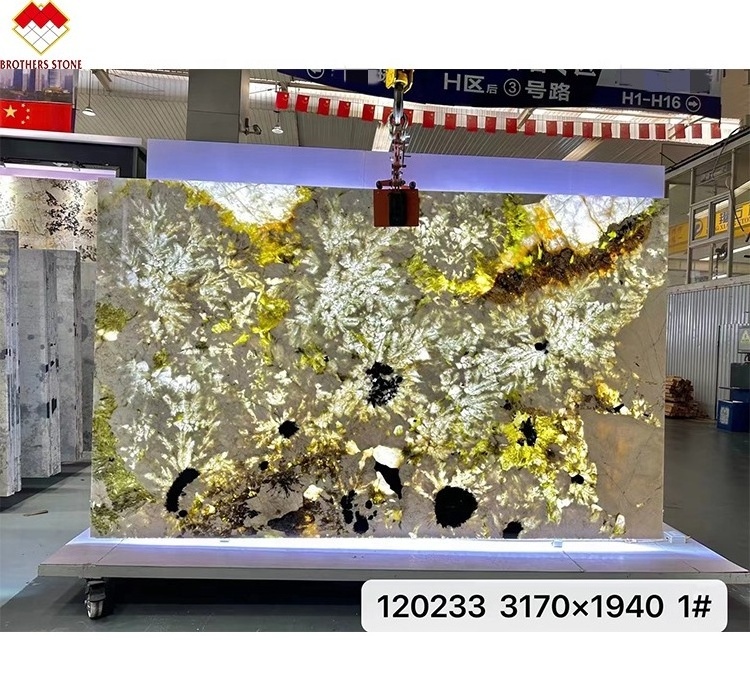 Brazil Picasso Beige Granite Slab Backlit Crystal Onyx  Marble Stone for exterior and interior wall decoration panel