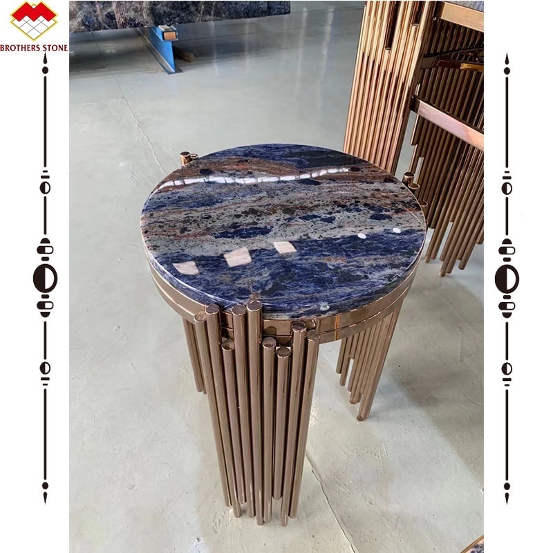 Labradorite lemurian granite Bolivian blue center table round shape Solidate blue granit coffee table granite table customized