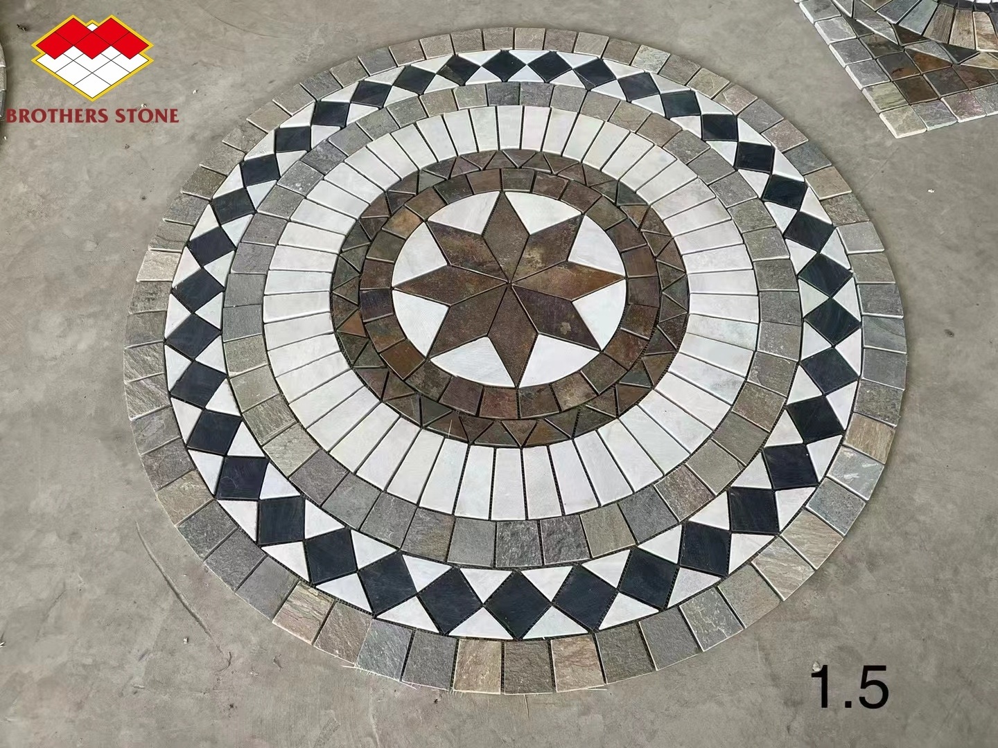 Handmade Natural Art Compass Rose Shape Mosaic Tile With Anise Star Waterjet Marble Medallion Natural Marble Stone