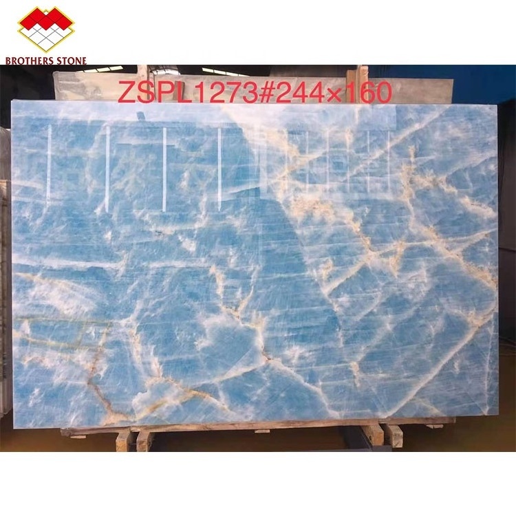 Brothers Stone Modern Blue Marble Countertop with Golden Veins Transparent Onyx Slab Floor Tile Polished Surface Apartment Use